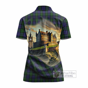 Dundas Tartan Family Crest Women's Polo Shirt with Scottish Ancient Castle Style