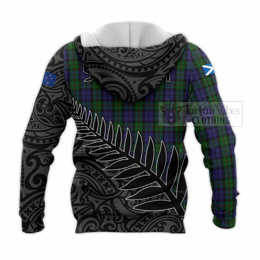 Tartan Vibes Clothing Dundas Crest Tartan Knitted Hoodie with New Zealand Silver Fern Half Style