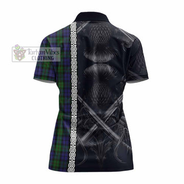 Dundas Tartan Women's Polo Shirt with Family Crest Cross Sword Thistle Celtic Vibes