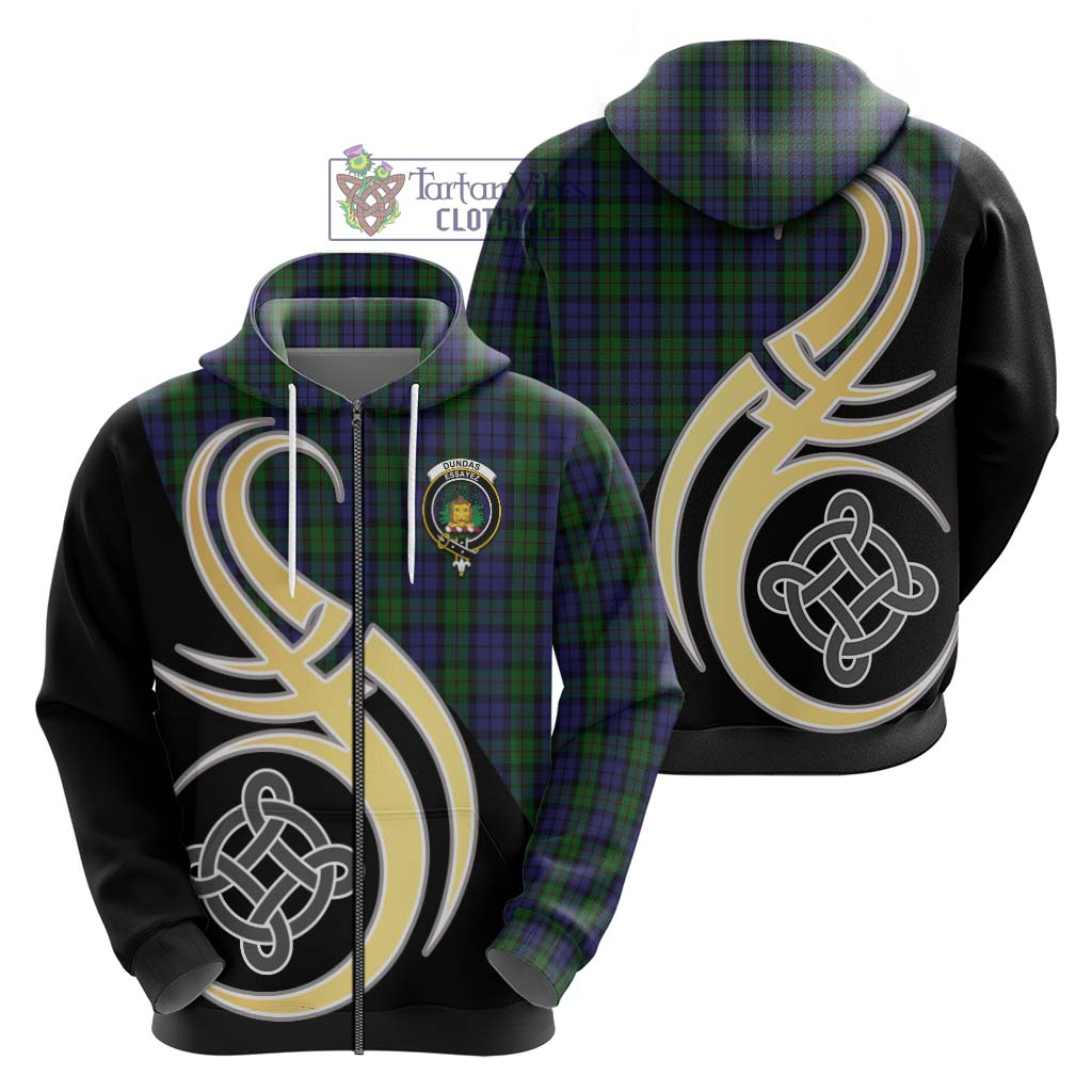 Tartan Vibes Clothing Dundas Tartan Hoodie with Family Crest and Celtic Symbol Style