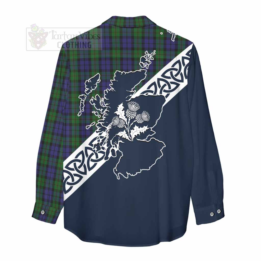 Tartan Vibes Clothing Dundas Tartan Women's Casual Shirt Featuring Thistle and Scotland Map