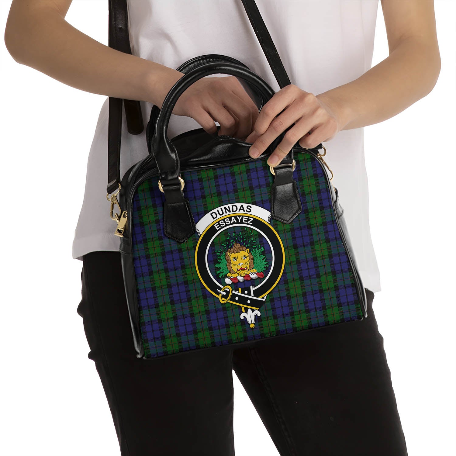 Dundas Tartan Shoulder Handbags with Family Crest - Tartanvibesclothing