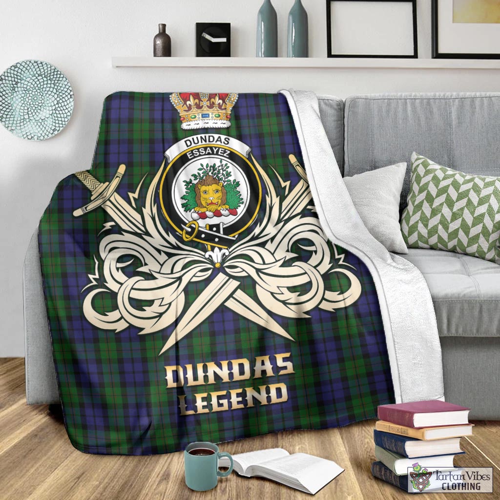 Tartan Vibes Clothing Dundas Tartan Blanket with Clan Crest and the Golden Sword of Courageous Legacy