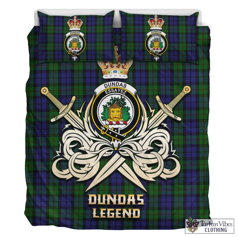 Tartan Vibes Clothing Dundas Tartan Bedding Set with Clan Crest and the Golden Sword of Courageous Legacy