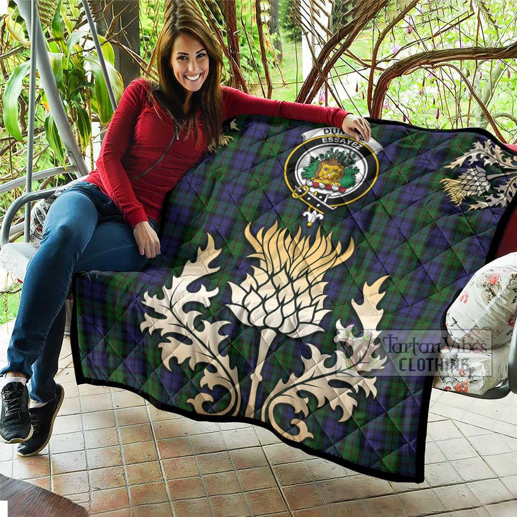 Tartan Vibes Clothing Dundas Tartan Quilt with Family Crest and Golden Thistle Style