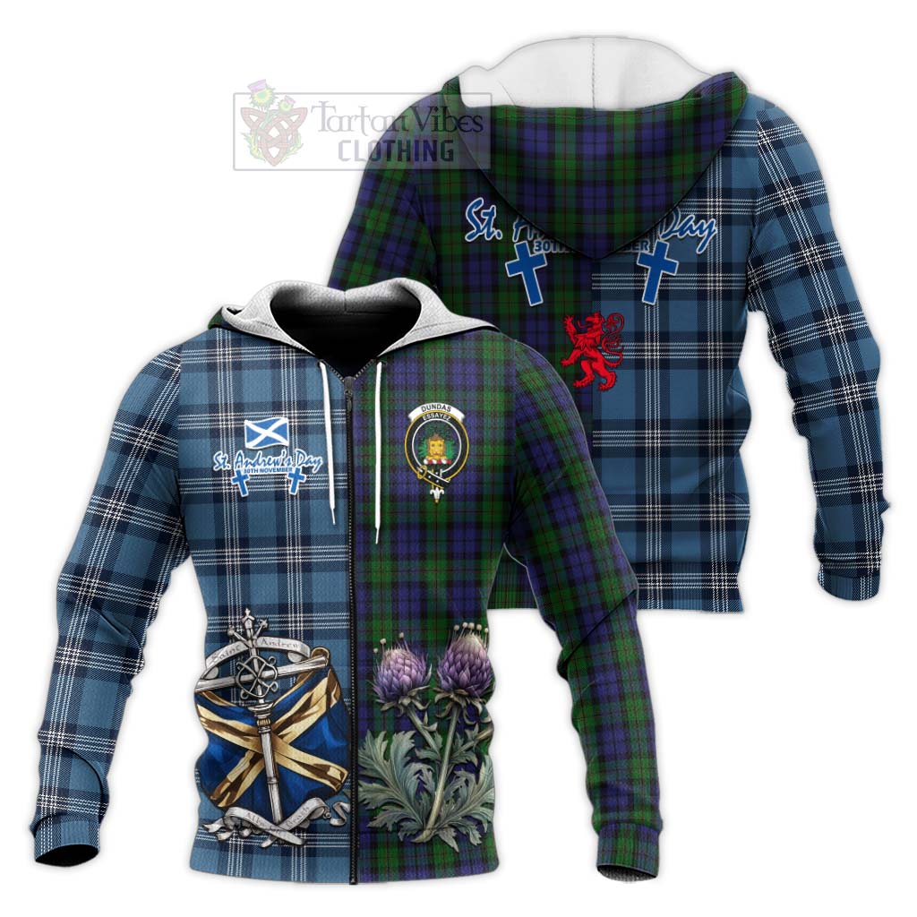 Tartan Vibes Clothing Dundas Tartan Knitted Hoodie Happy St. Andrew's Day Half Tartan Style