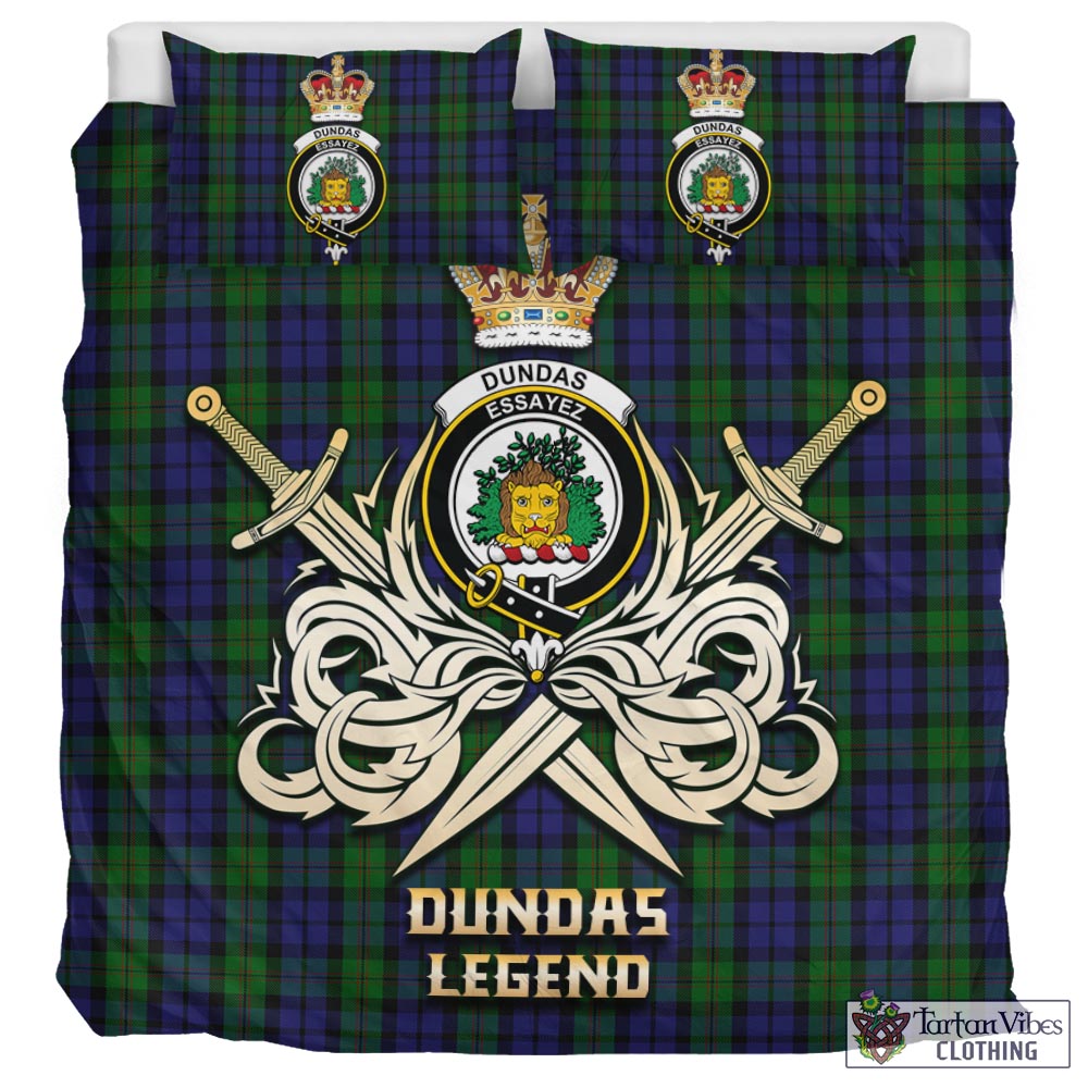 Tartan Vibes Clothing Dundas Tartan Bedding Set with Clan Crest and the Golden Sword of Courageous Legacy