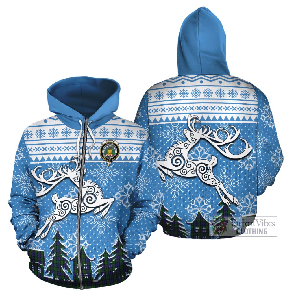 Tartan Vibes Clothing Dundas Clan Christmas Cotton Hoodie Celtic Reindeer Style