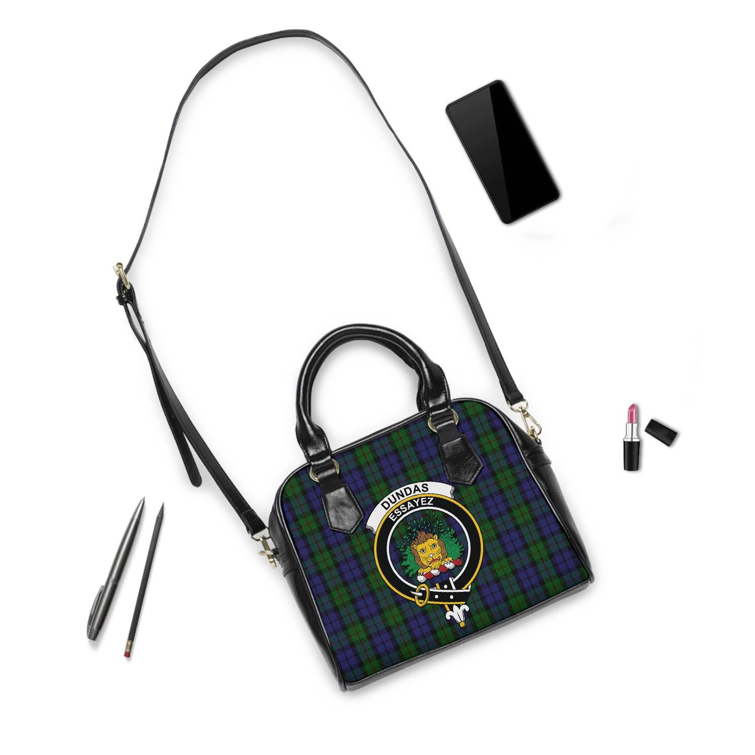 Dundas Tartan Shoulder Handbags with Family Crest - Tartanvibesclothing