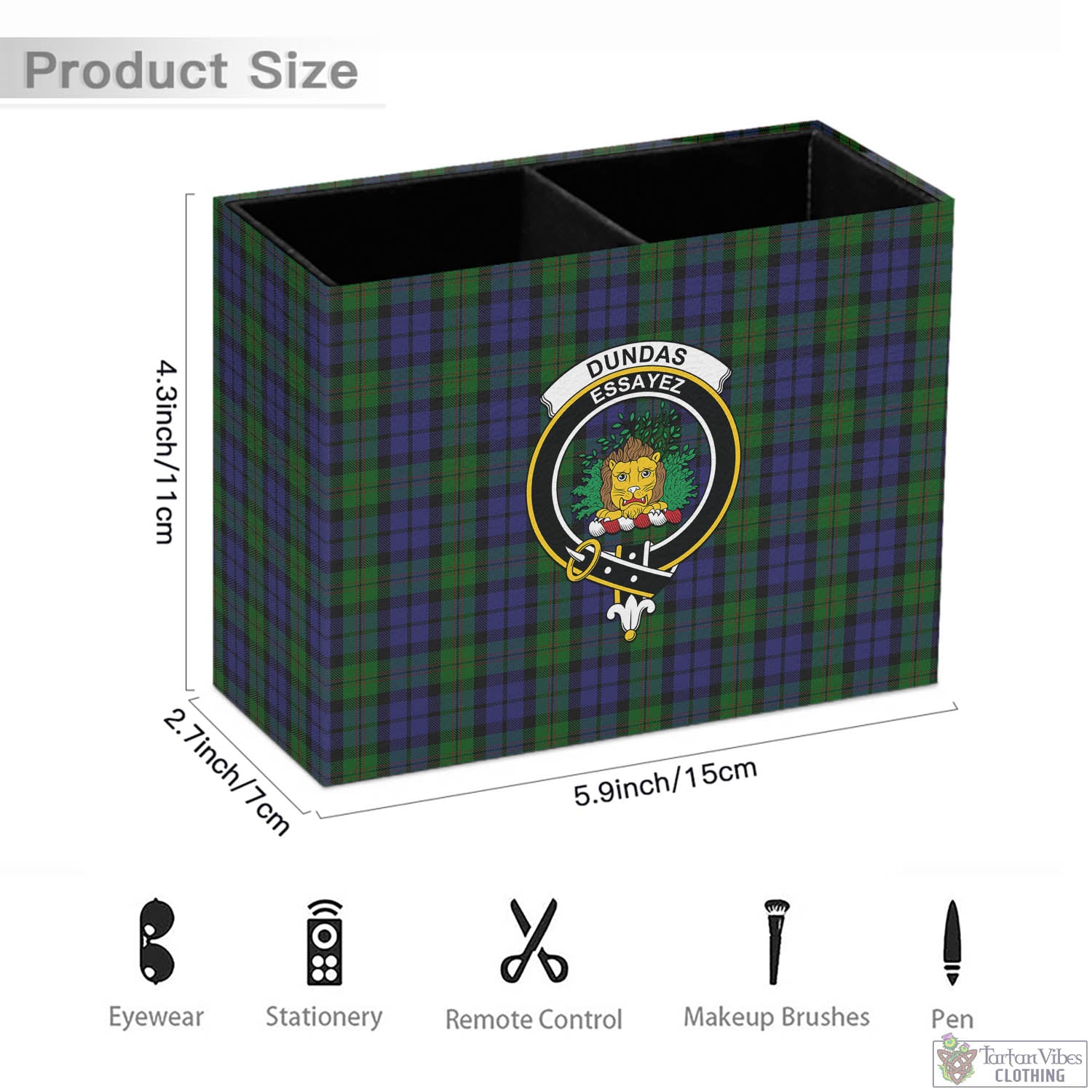 Tartan Vibes Clothing Dundas Tartan Pen Holder with Family Crest