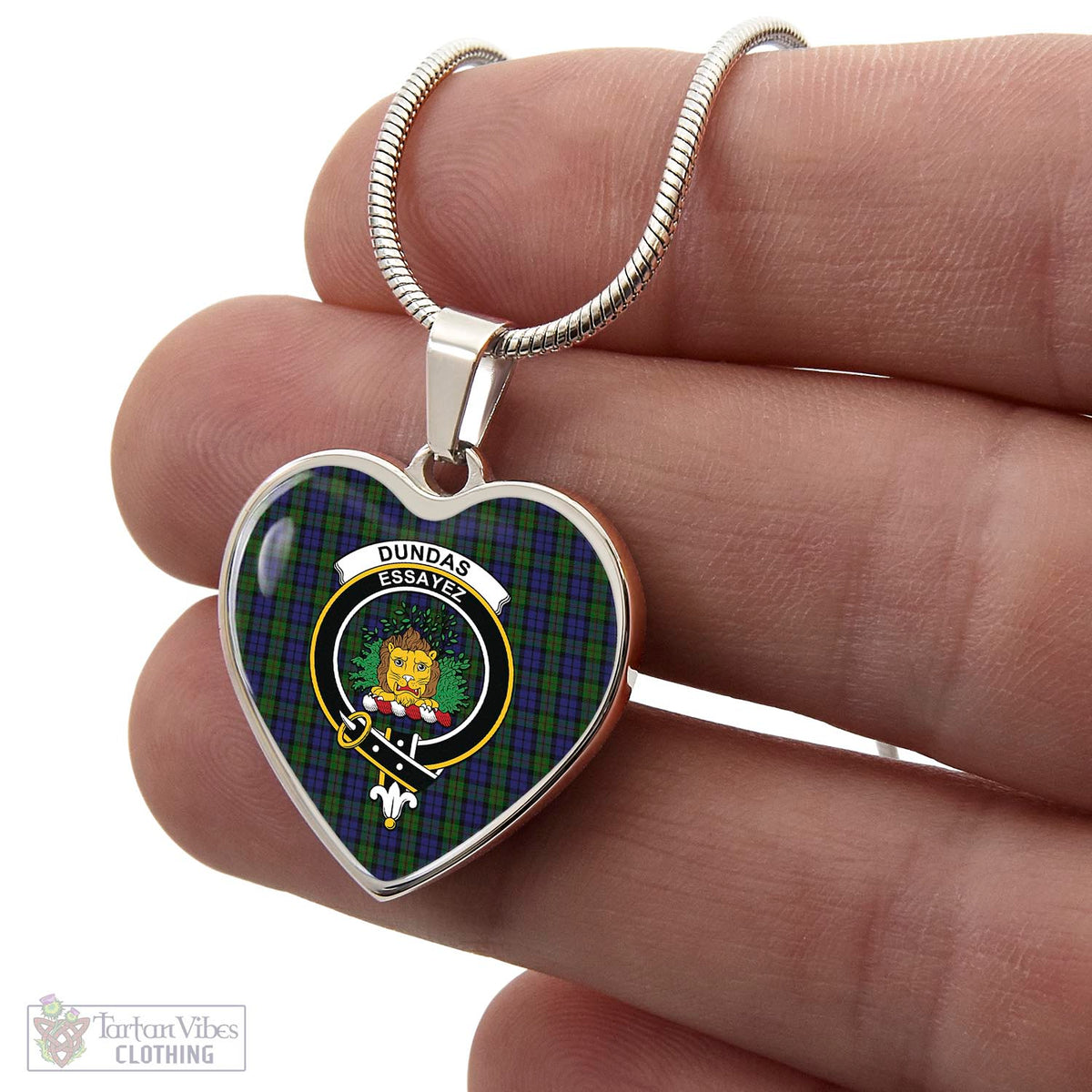 Dundas Tartan Heart Necklace with Family Crest - Tartan Vibes Clothing