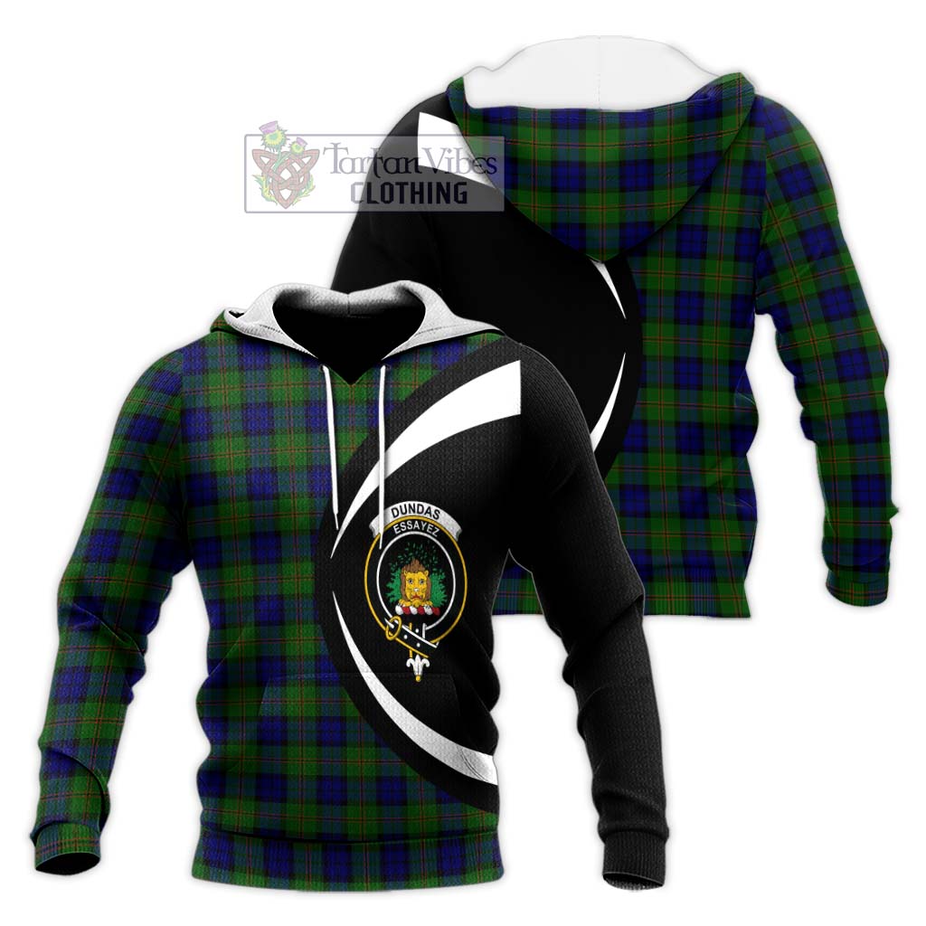 Dundas Modern Tartan Knitted Hoodie with Family Crest Circle Style Unisex Knitted Pullover Hoodie - Tartan Vibes Clothing