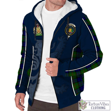 Dundas Modern Tartan Sherpa Hoodie with Family Crest and Lion Rampant Vibes Sport Style