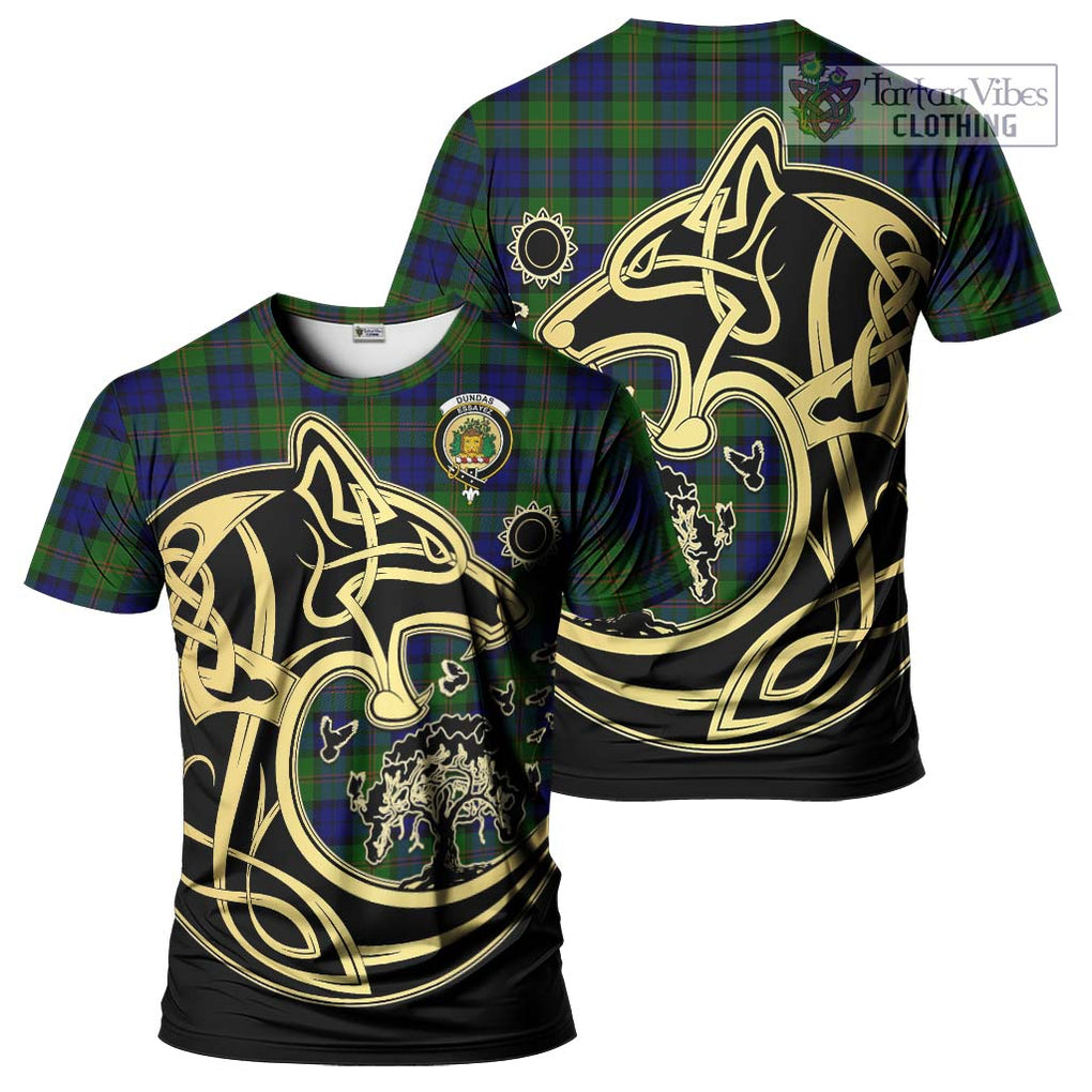 Dundas Modern Tartan T-Shirt with Family Crest Celtic Wolf Style Kid's Shirt - Tartan Vibes Clothing