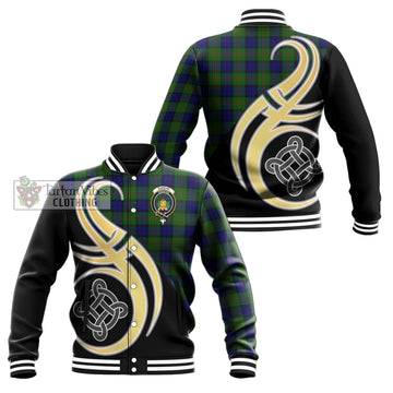 Dundas Modern Tartan Baseball Jacket with Family Crest and Celtic Symbol Style