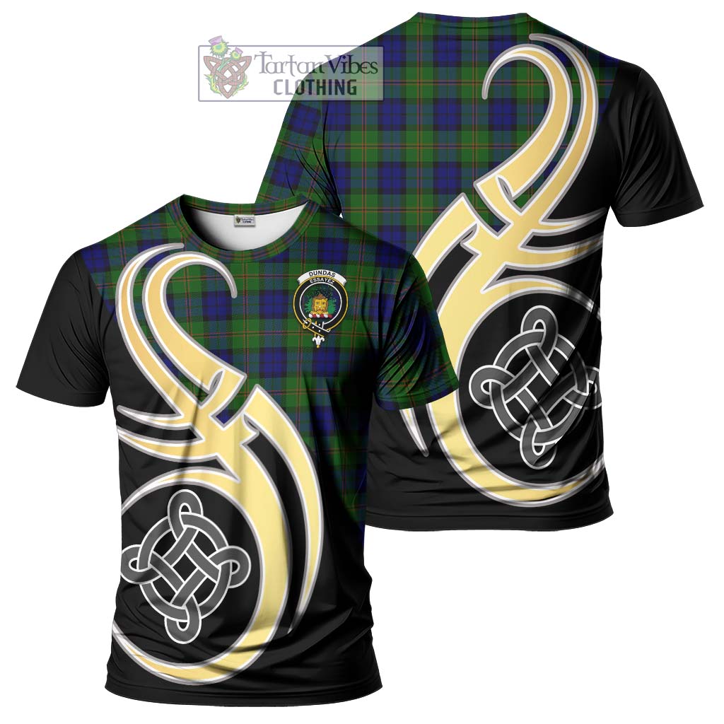 Tartan Vibes Clothing Dundas Modern Tartan T-Shirt with Family Crest and Celtic Symbol Style