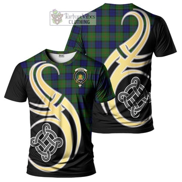 Dundas Modern Tartan T-Shirt with Family Crest and Celtic Symbol Style