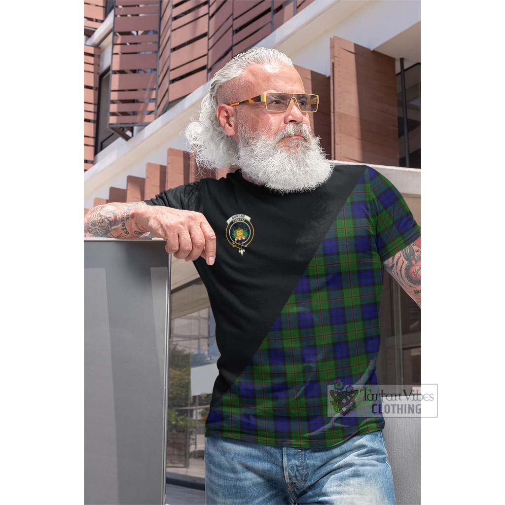 Tartan Vibes Clothing Dundas Modern Tartan Cotton T-shirt with Family Crest and Military Logo Style