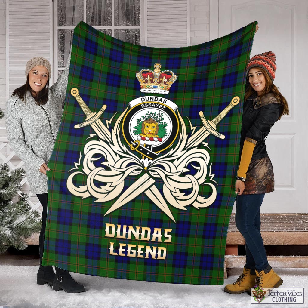 Tartan Vibes Clothing Dundas Modern Tartan Blanket with Clan Crest and the Golden Sword of Courageous Legacy