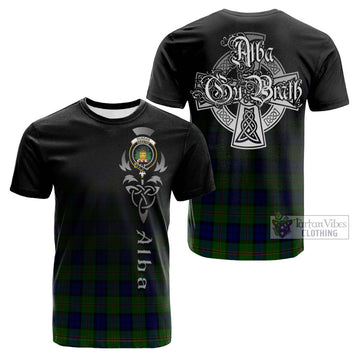 Dundas Modern Tartan Cotton T-shirt Featuring Alba Gu Brath Family Crest Celtic Inspired