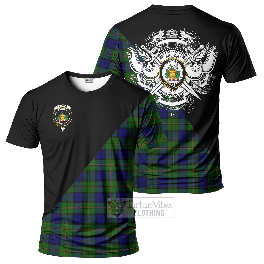 Tartan Vibes Clothing Dundas Modern Tartan T-Shirt with Family Crest and Military Logo Style