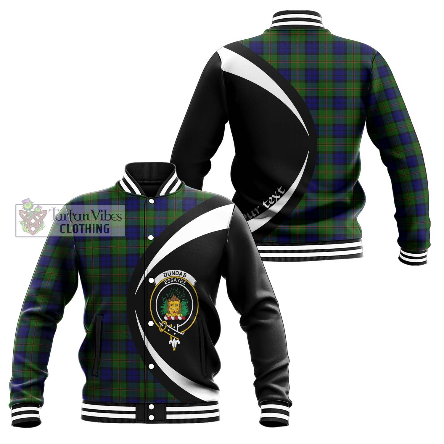 Tartan Vibes Clothing Dundas Modern Tartan Baseball Jacket with Family Crest Circle Style