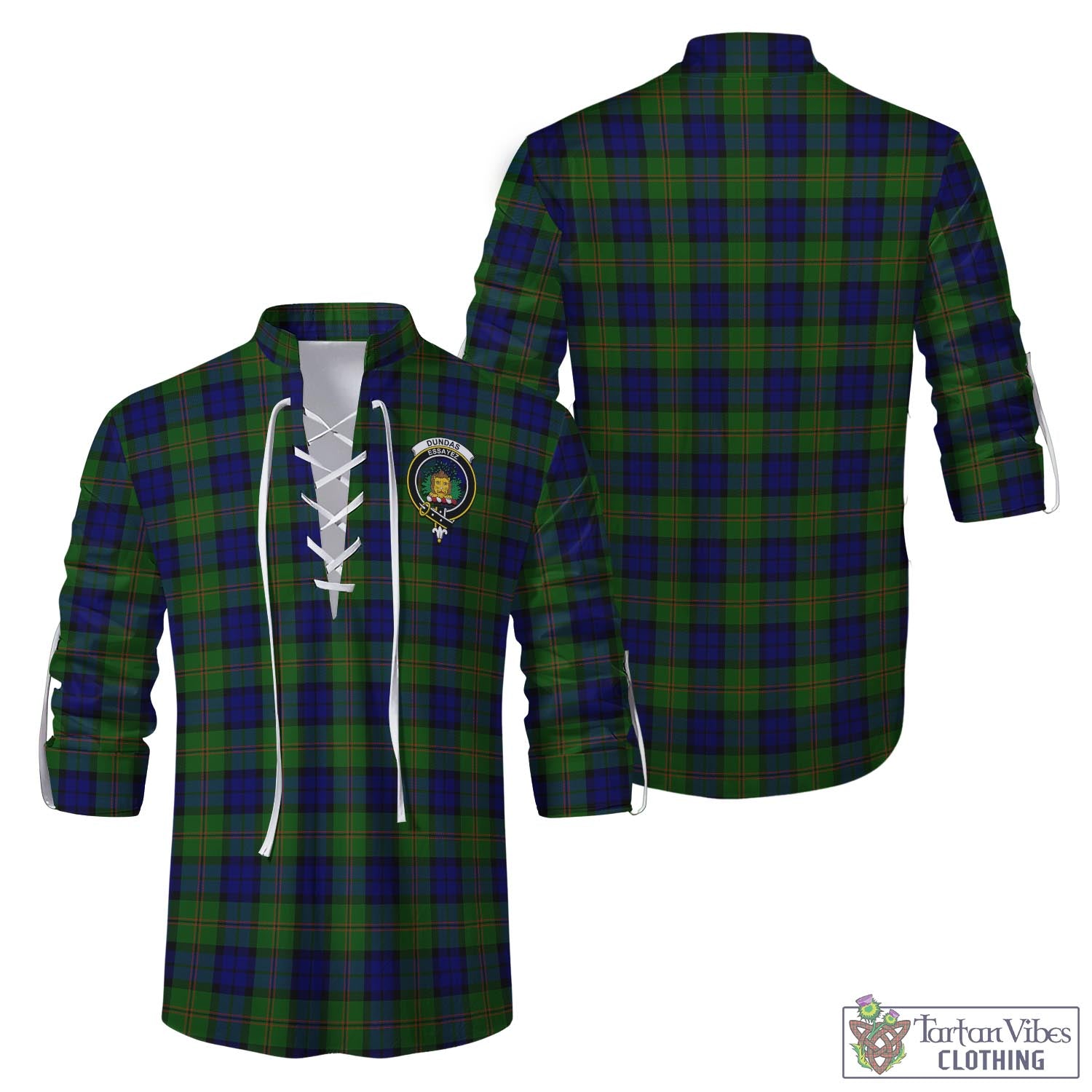 Tartan Vibes Clothing Dundas Modern Tartan Men's Scottish Traditional Jacobite Ghillie Kilt Shirt with Family Crest