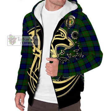 Dundas Modern Tartan Sherpa Hoodie with Family Crest Celtic Wolf Style