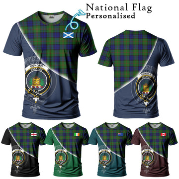 Dundas Modern Tartan T-Shirt with Personalised National Flag and Family Crest Half Style