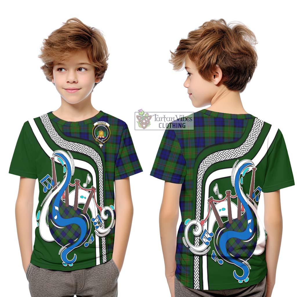 Tartan Vibes Clothing Dundas Modern Tartan Kid T-Shirt with Epic Bagpipe Style