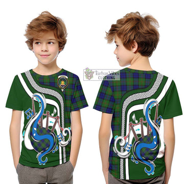 Dundas Modern Tartan Kid T-Shirt with Epic Bagpipe Style