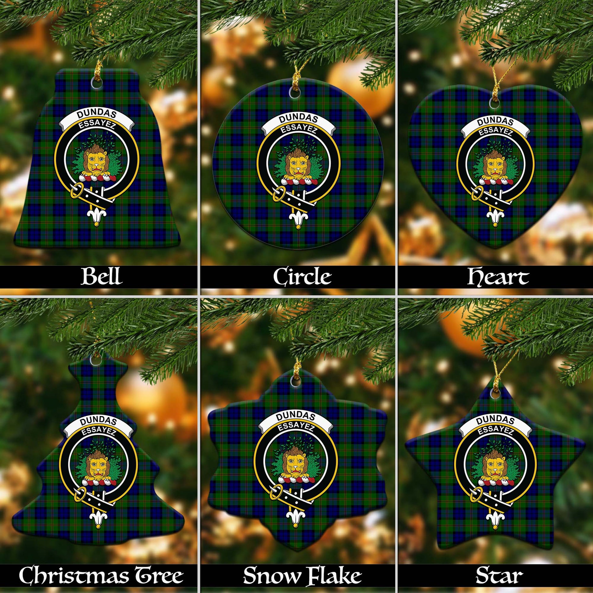 Dundas Modern Tartan Christmas Ornaments with Family Crest - Tartanvibesclothing