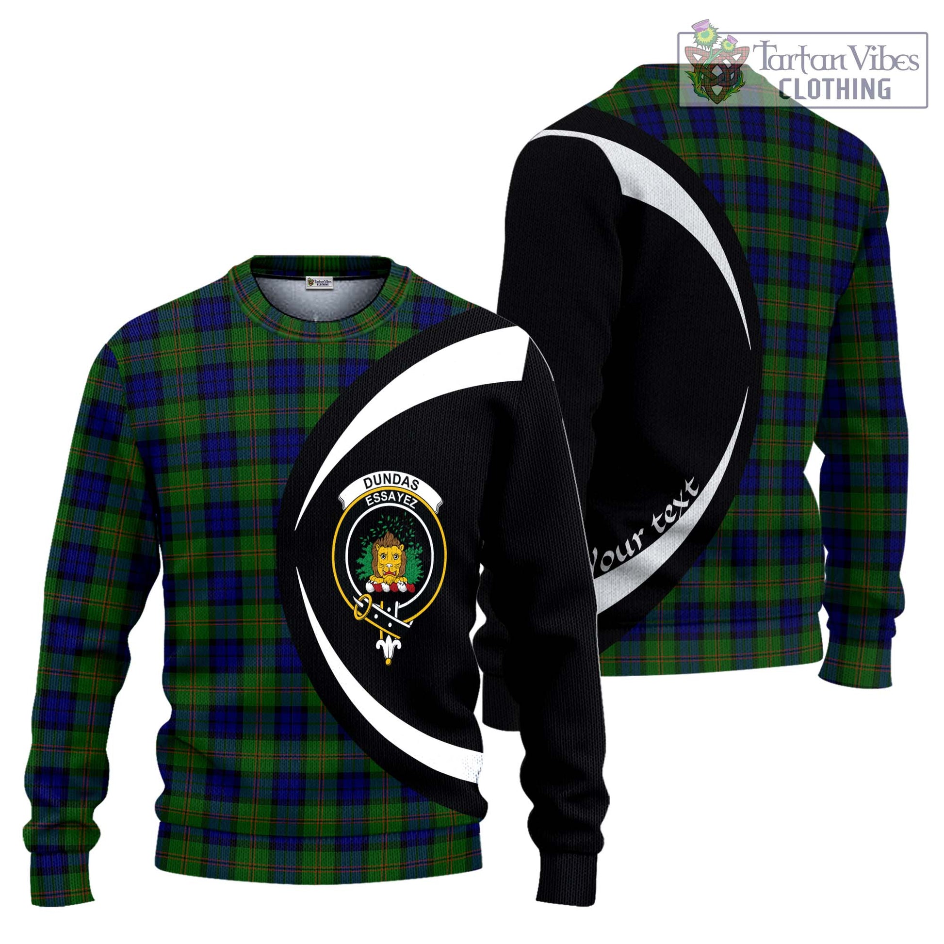 Tartan Vibes Clothing Dundas Modern Tartan Knitted Sweater with Family Crest Circle Style