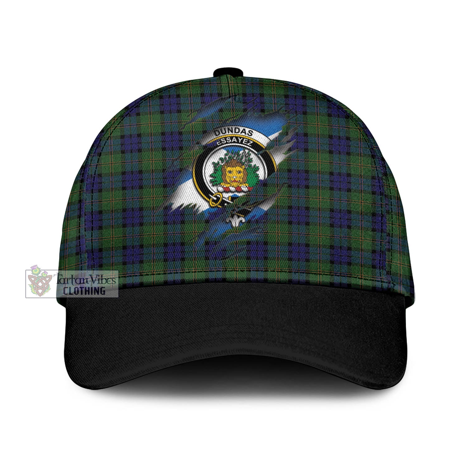 Tartan Vibes Clothing Dundas Modern Tartan Classic Cap with Family Crest In Me Style