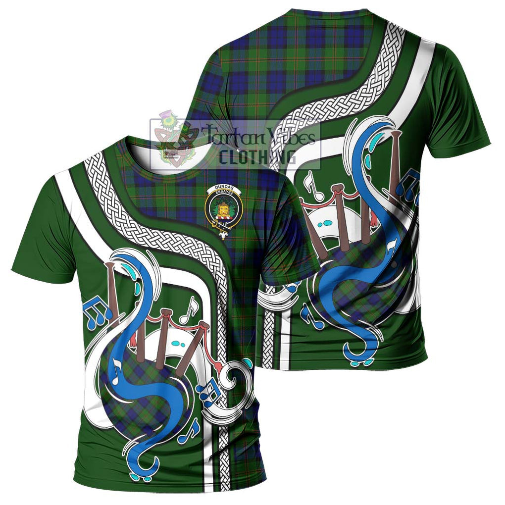 Dundas Modern Tartan T-Shirt with Epic Bagpipe Style - Tartanvibesclothing Shop