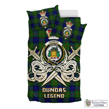 Dundas Modern Tartan Bedding Set with Clan Crest and the Golden Sword of Courageous Legacy