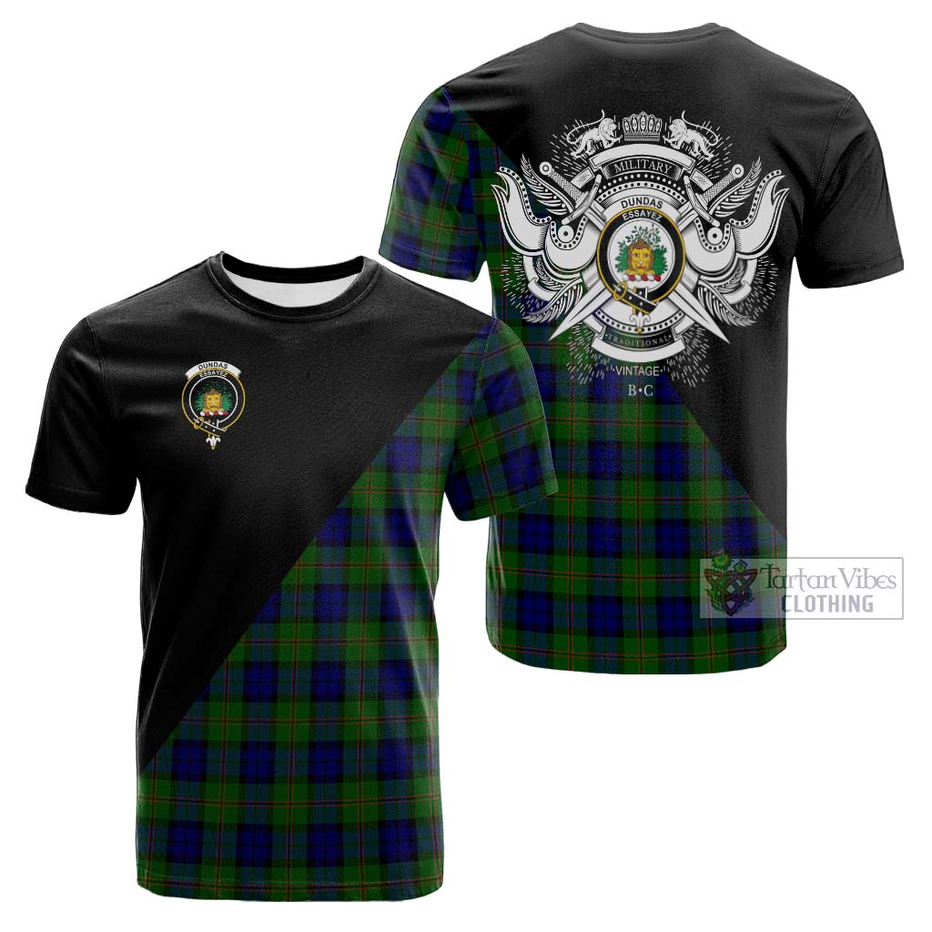 Tartan Vibes Clothing Dundas Modern Tartan Cotton T-shirt with Family Crest and Military Logo Style