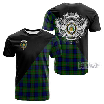 Dundas Modern Tartan Cotton T-shirt with Family Crest and Military Logo Style