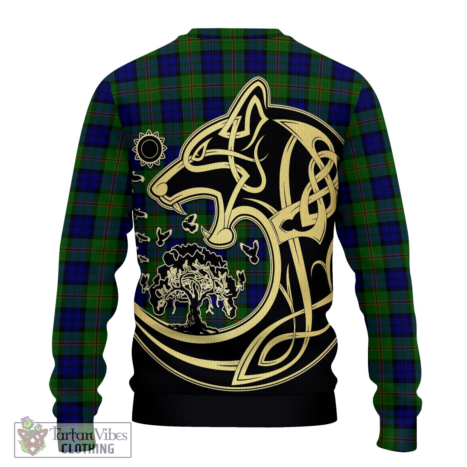 Tartan Vibes Clothing Dundas Modern Tartan Knitted Sweater with Family Crest Celtic Wolf Style