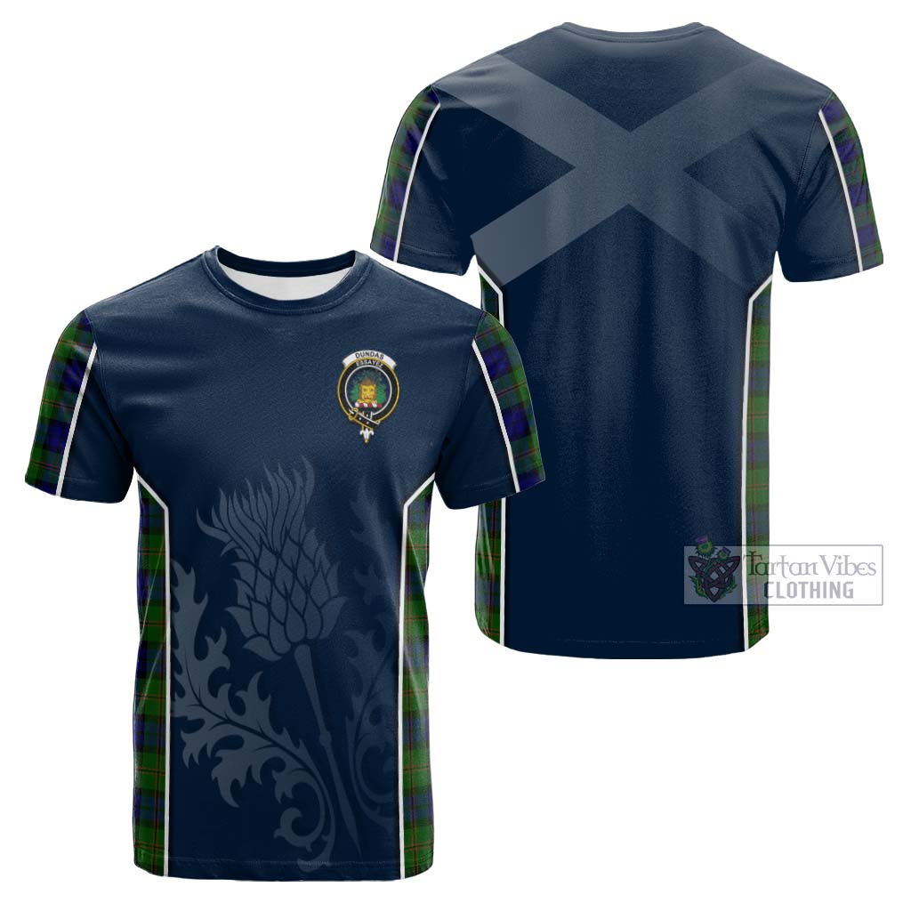 Tartan Vibes Clothing Dundas Modern Tartan Cotton T-shirt with Family Crest and Scottish Thistle Vibes Sport Style