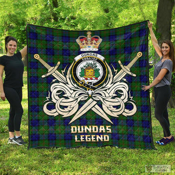 Dundas Modern Tartan Quilt with Clan Crest and the Golden Sword of Courageous Legacy