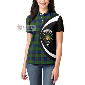 Dundas Modern Tartan Women's Polo Shirt with Family Crest Circle Style