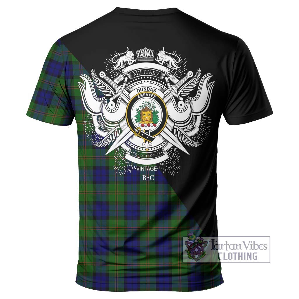 Tartan Vibes Clothing Dundas Modern Tartan T-Shirt with Family Crest and Military Logo Style