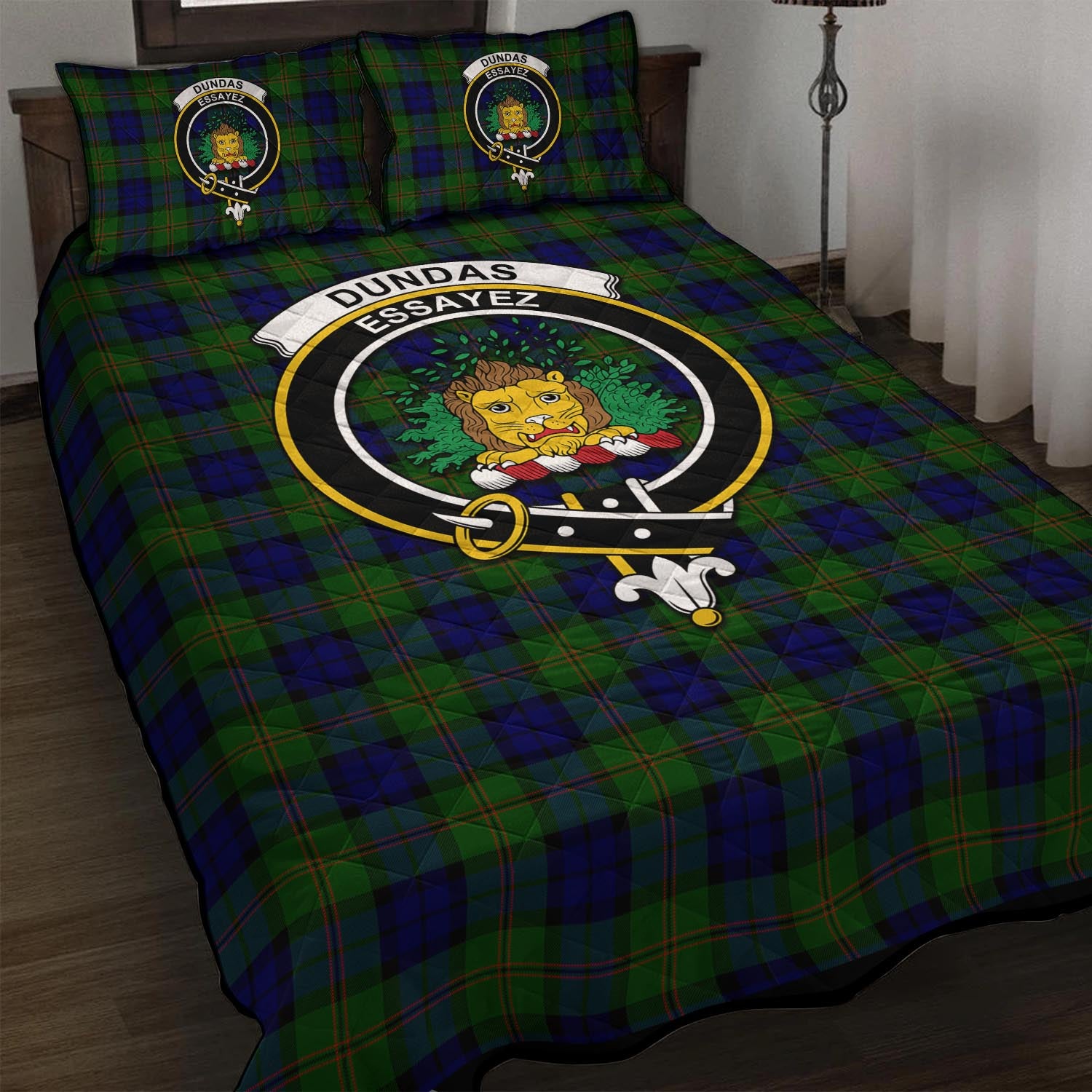 Dundas Modern Tartan Quilt Bed Set with Family Crest - Tartanvibesclothing