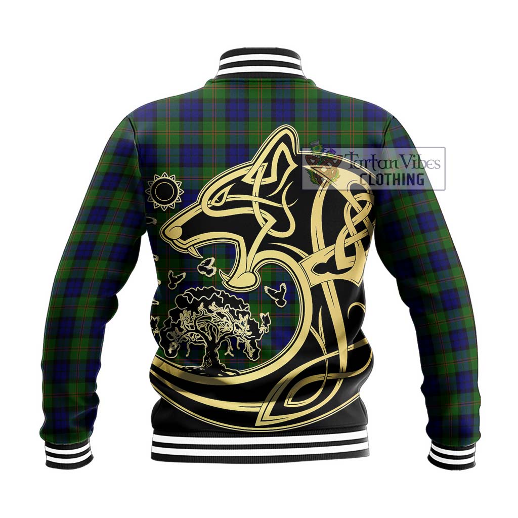 Tartan Vibes Clothing Dundas Modern Tartan Baseball Jacket with Family Crest Celtic Wolf Style