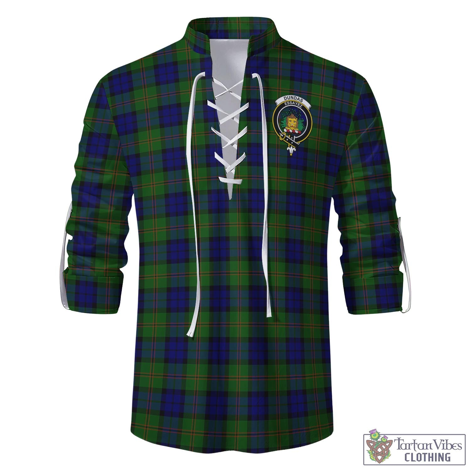 Tartan Vibes Clothing Dundas Modern Tartan Men's Scottish Traditional Jacobite Ghillie Kilt Shirt with Family Crest