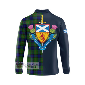 Dundas Modern Tartan Long Sleeve Polo Shirt with Scottish Lion Royal Arm Half Style