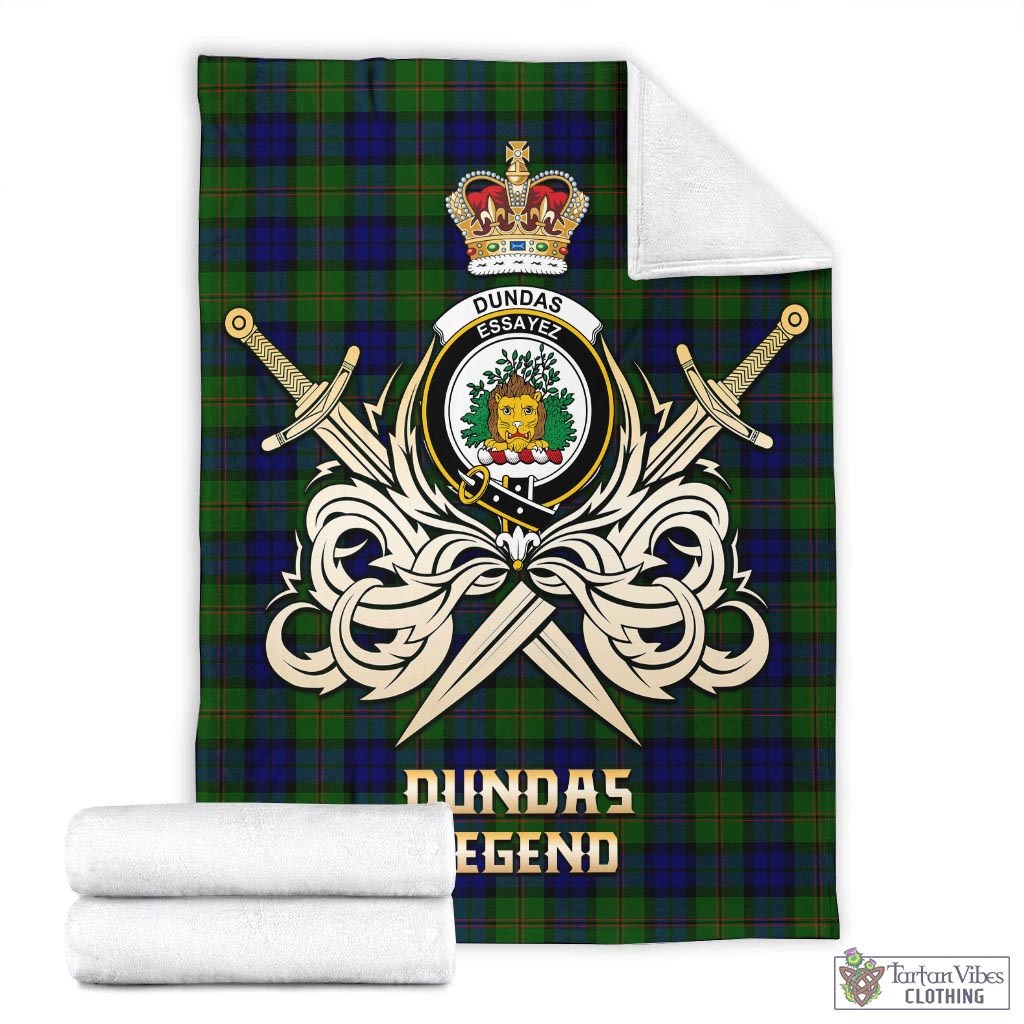 Tartan Vibes Clothing Dundas Modern Tartan Blanket with Clan Crest and the Golden Sword of Courageous Legacy