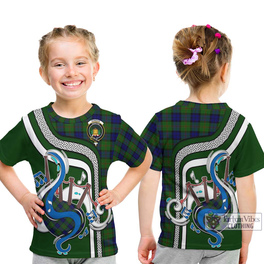 Tartan Vibes Clothing Dundas Modern Tartan Kid T-Shirt with Epic Bagpipe Style