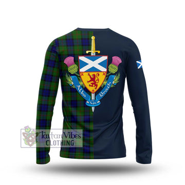 Dundas Modern Tartan Long Sleeve T-Shirt with Scottish Lion Royal Arm Half Style